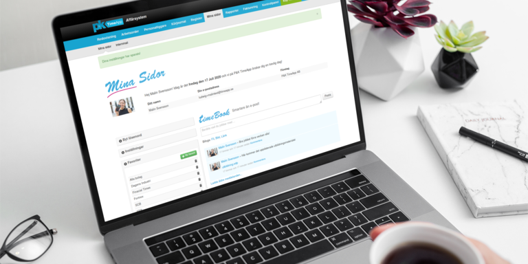 TimeApp – Timebook Dator med hemskärmen på TimeApp